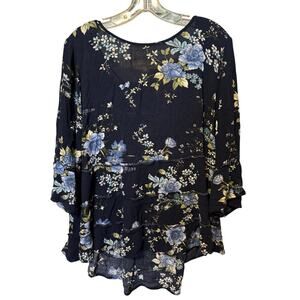 0415 C 2XL Boho Blue Viscose Floral w ruffles V Back